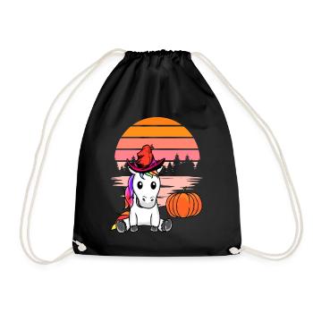 Halloween Einhorn Einhörner Pferd Pferde Kürbis - Turnbeutel - Schwarz - Vorne