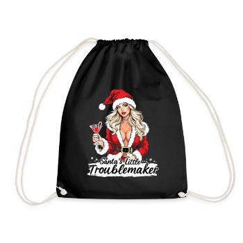 Santa's Little Troublemaker Christmas Hat - Drawstring Bag - black - Front