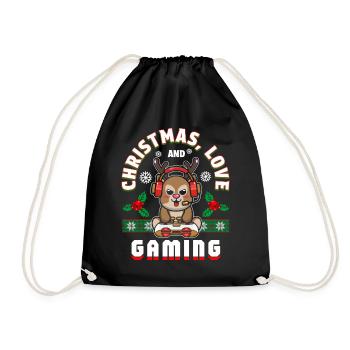 Christmas, Love and Gaming – Vibes für Gamer - Turnbeutel - Schwarz - Vorne