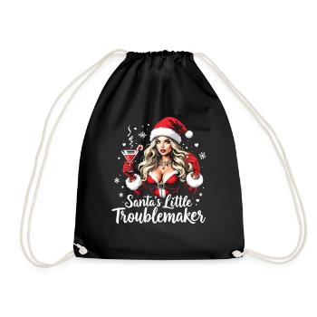 Santa's Little Troublemaker Christmas Hat - Drawstring Bag - black - Front