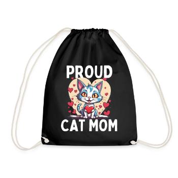 Proud Cat Mom - Funny Cat With Heart And - Drawstring Bag - black - Front