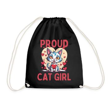 Proud Cat Girl Heart Cat Kitten - Drawstring Bag - black - Front