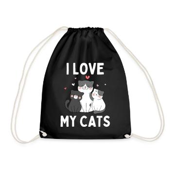 I Love My Cats - Lustig Katze Kätzchen - Turnbeutel - Schwarz - Vorne