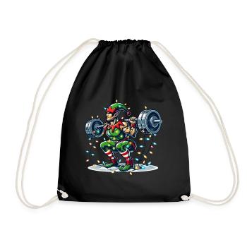 Christmas Muscle Building Elf Dumbbell Training - Drawstring Bag - black - Front