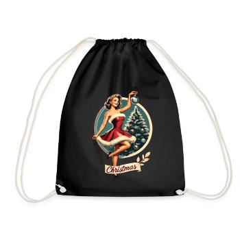 Weihnachtliches Retro Pin-Up Motiv - Turnbeutel - Schwarz - Vorne