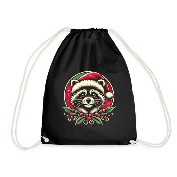 Weihnachtlicher Waschbär Mit Santa Hut - Turnbeutel - Schwarz - Vorne