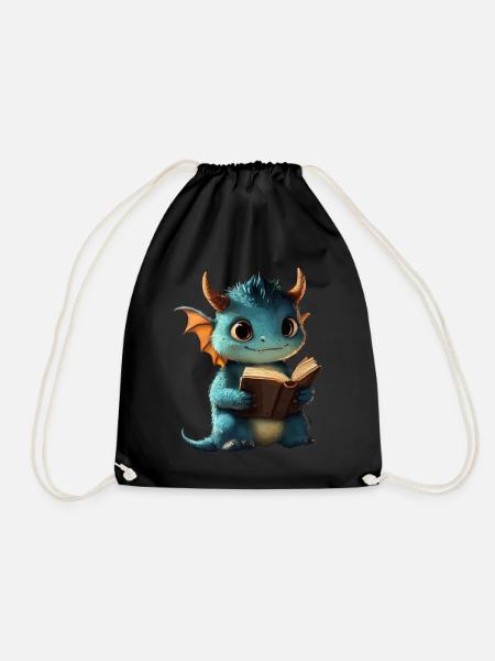 Niedlicher blauer Drache – Magie für Bücherfans - Turnbeutel - Schwarz