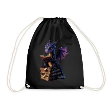 Dragon violet avec des livres – Magie pour les rats de bibliothèque - Sac de sport léger - noir - Devant