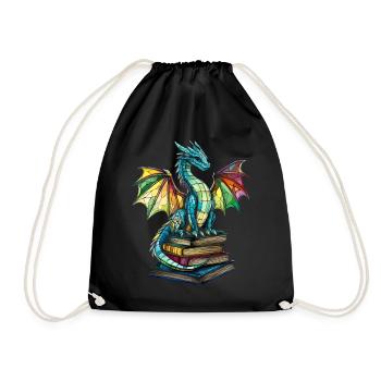 Stained Glass Dragon – Artful Design Fantasy Fans - Drawstring Bag - black - Front