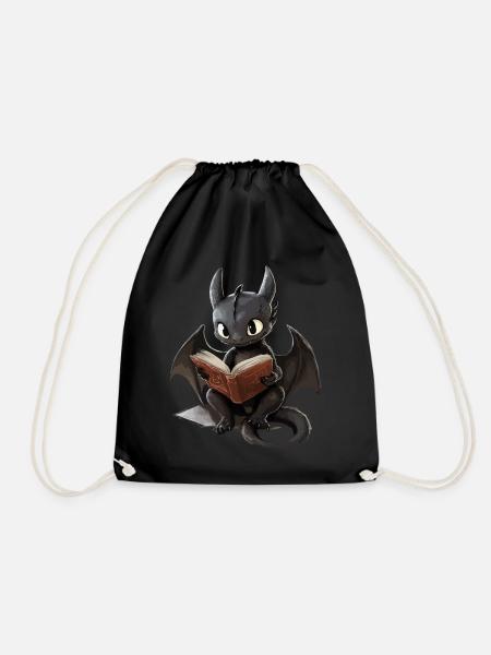 Niedlicher schwarzer Drache – Fantasie Bücherfans - Turnbeutel - Schwarz