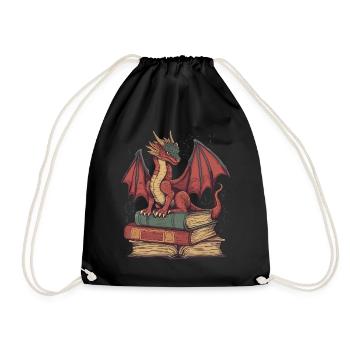 Roter Drache auf Büchern – Fantasie für Leser - Turnbeutel - Schwarz - Vorne