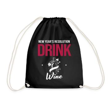 New Year's resolution: Drink more wine, wine goals - Drawstring Bag - black - Front