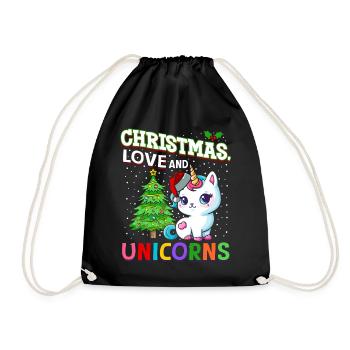 Einhorn Pferde Reitern Weihnachen Liebe Reiten - Turnbeutel - Schwarz - Vorne
