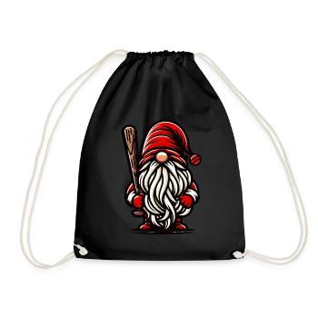 Christmas Baseball Gnome Dwarf Sports Fan - Drawstring Bag - black - Front