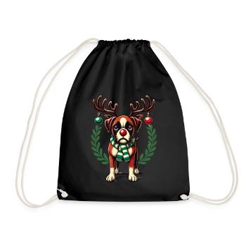 Christmas dog with reindeer antlers and scarf - Drawstring Bag - black - Front