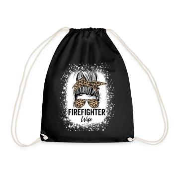 Firefighter Wife Messy Bun Red Line Leopard - Drawstring Bag - black - Front
