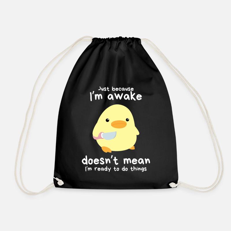 "Just Because I'm Awake" - Duck with Knife Meme - Drawstring Bag - black