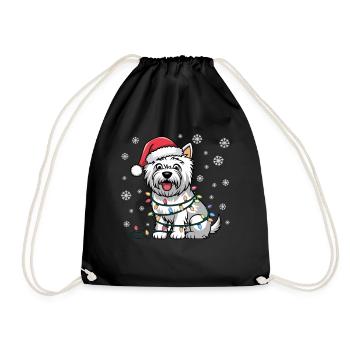 West Highland White Terrier Christmas Lights Xmas - Drawstring Bag - black - Front