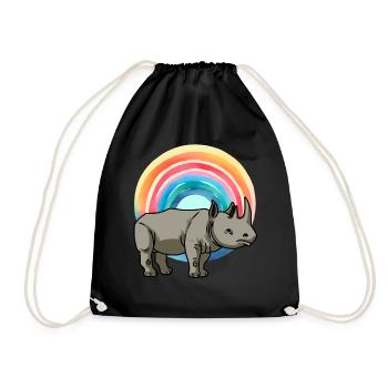 Rainbow Rhino Rhinos Zoo Zoo Animals - Drawstring Bag - black - Front