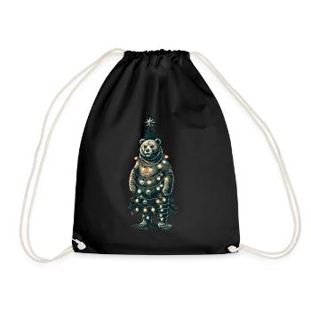 Ours de Noël décoré de lumières - Sac de sport léger - noir - Devant