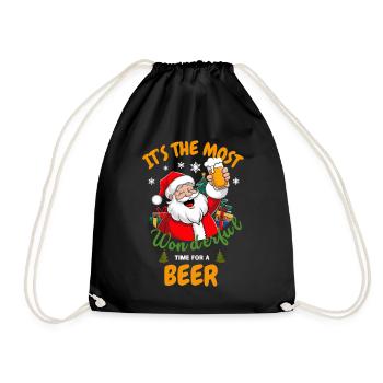 Funny Santa Claus Drinking Beer Christmas Party - Drawstring Bag - black - Front