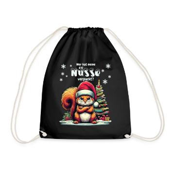 Cute squirrel looking for nuts Christmas tree - Drawstring Bag - black - Front
