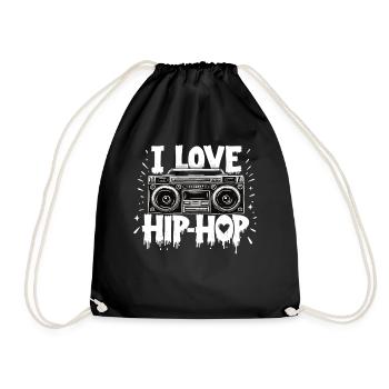 I Love Hip Hop Hip Hop Music Hip Hop Boombox Rap - Drawstring Bag - black - Front