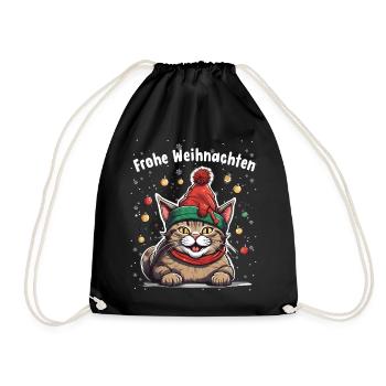 Chat de Noël joyeux avec chapeau et boules de Noël - Sac de sport léger - noir - Devant