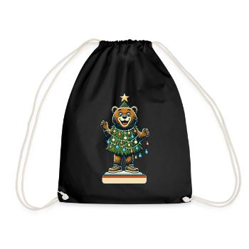 Fröhlicher Bär Mit Weihnachtslichtern - Turnbeutel - Schwarz - Vorne