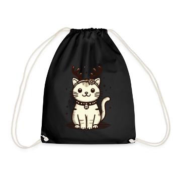 Weihnachtliche Katze Mit Rentiergeweih - Turnbeutel - Schwarz - Vorne