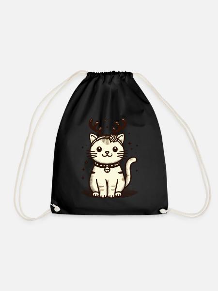 Weihnachtliche Katze Mit Rentiergeweih - Turnbeutel - Schwarz