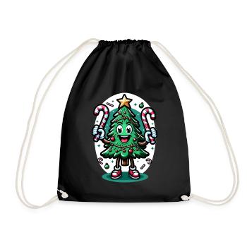 Merry Christmas Retro Tree - Drawstring Bag - black - Front