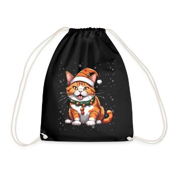 Funny Christmas cat with hat and - Drawstring Bag - black - Front
