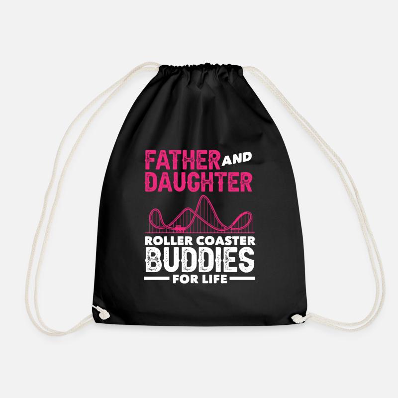 Roller Coaster Father And Daughter Friends - Drawstring Bag - black