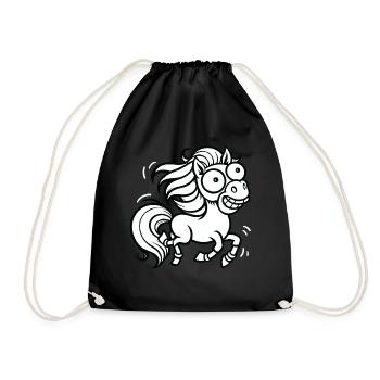 verrücktes Pferd Pferde Pony witzig lustig - Turnbeutel - Schwarz - Vorne