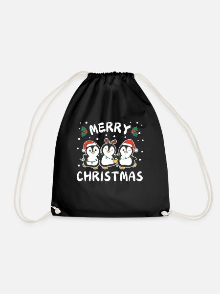 Merry Christmas süßer Pinguin Weihnachtliches - Turnbeutel - Schwarz