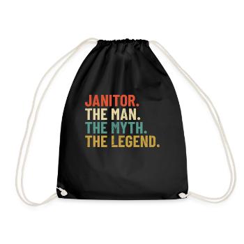 Janitor The Man The Myth Retro School Custodian - Drawstring Bag - black - Front
