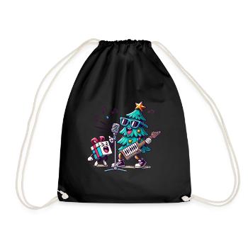Weihnachten Retro Vintage Baum Rockt - Turnbeutel - Schwarz - Vorne