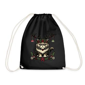 Christmas cat with antlers - Drawstring Bag - black - Front