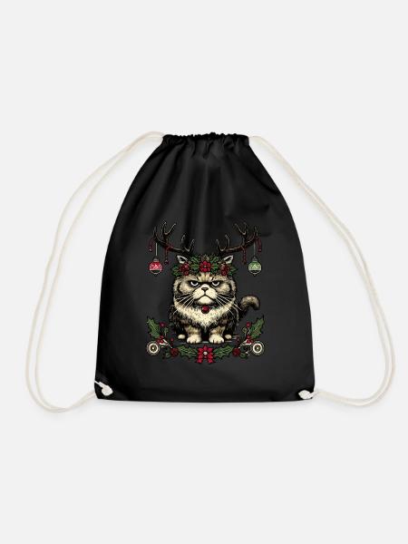 Weihnachtliche Katze Mit Geweih - Turnbeutel - Schwarz