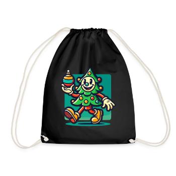 Merry Retro Christmas Tree Cartoon - Drawstring Bag - black - Front