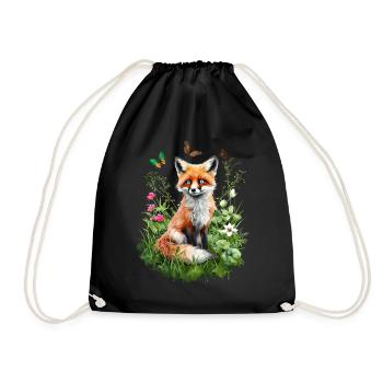 Fox Lover Woodland Flowers Art Foxes Cute Fox - Drawstring Bag - black - Front