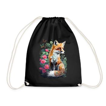 Fox Lover Woodland Flowers Art Foxes Cute Fox - Drawstring Bag - black - Front