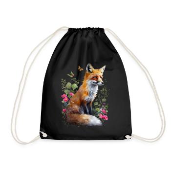 Fox Lover Woodland Flowers Art Foxes Cute Fox - Drawstring Bag - black - Front