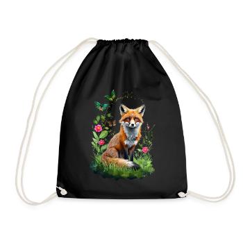 Fox Lover Woodland Flowers Art Foxes Cute Fox - Drawstring Bag - black - Front