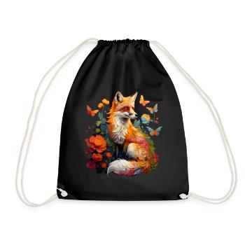 Fox Lover Woodland Flowers Art Foxes Cute Fox - Drawstring Bag - black - Front