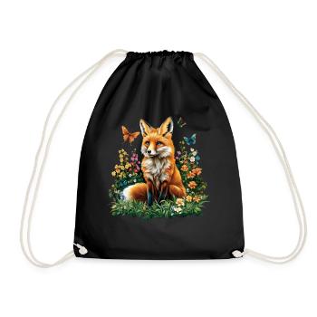 Fox Lover Woodland Flowers Art Foxes Cute Fox - Drawstring Bag - black - Front