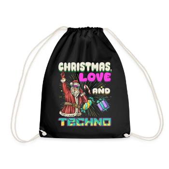 Weihnachten Disco, Rave, Techno, House, Goa, Party - Turnbeutel - Schwarz - Vorne
