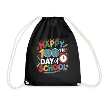 Happy 100th Day of School Colorful Kids Girls Boys - Drawstring Bag - black - Front