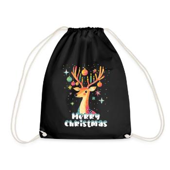 Christmas Deer Fairy Tale Stars Candles Cute - Drawstring Bag - black - Front